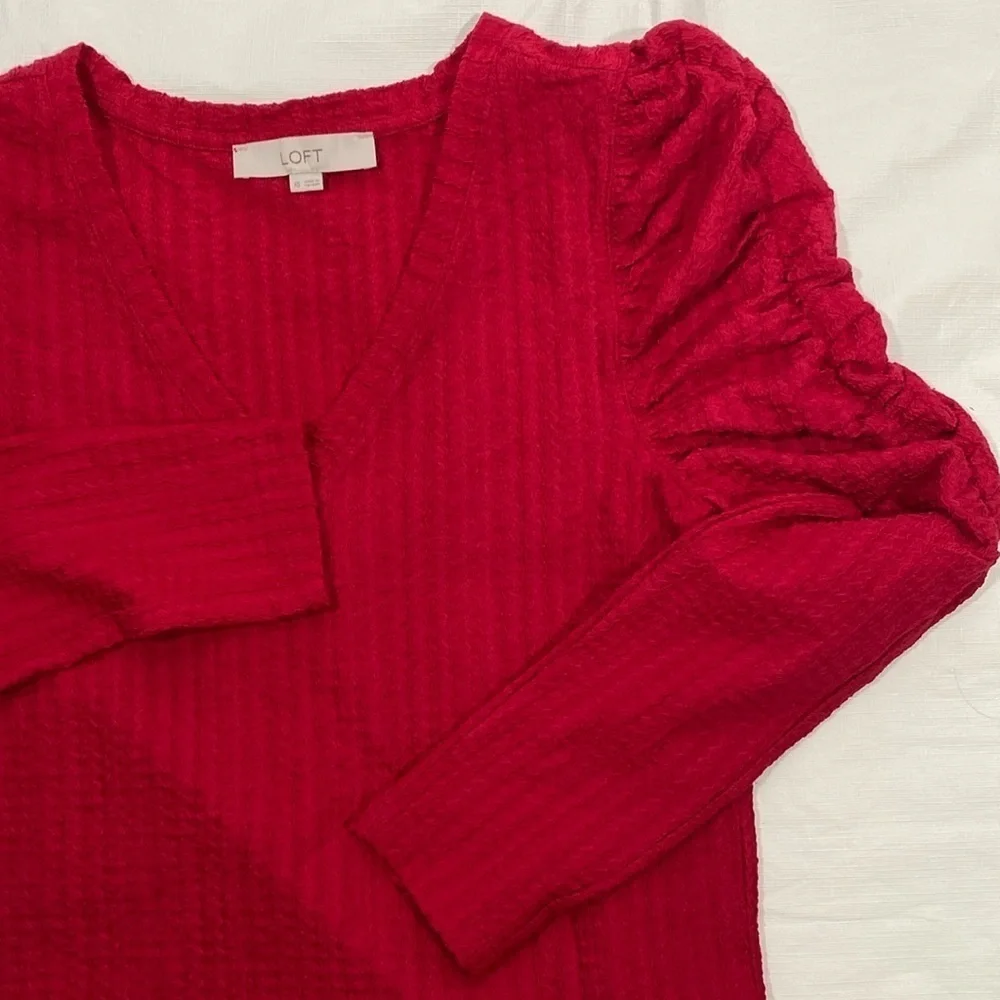 Loft Shirred Puff Sleeve textured Top raspberry pink women’s XS